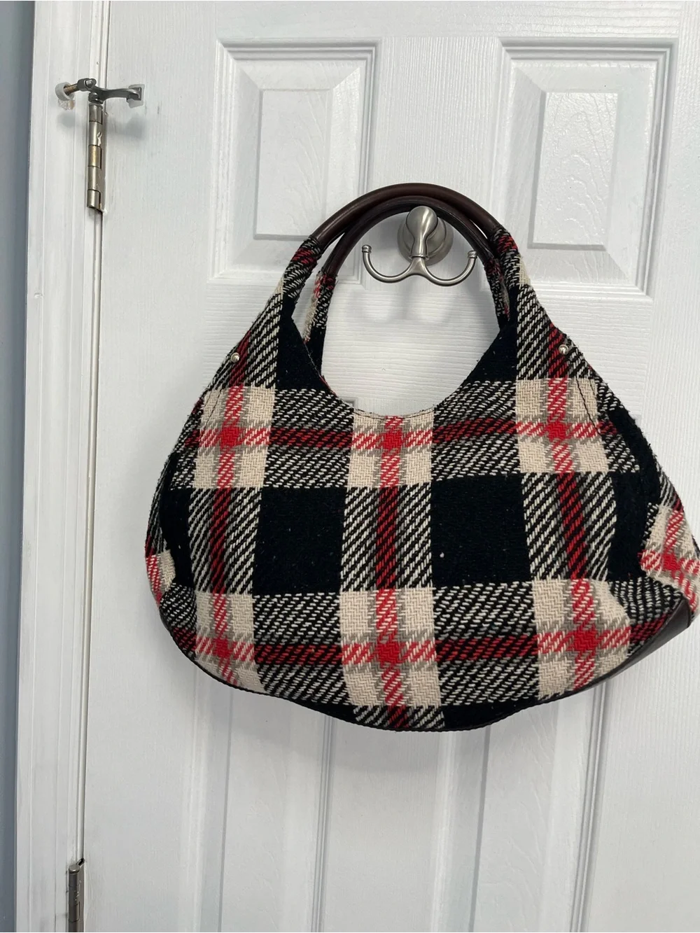Kate Spade NY Storybook Lining Ruby Park Shon Hobo Bag Plaid Wool Red